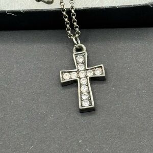 Silver and Crystal Cross Pendant Necklace by JK Thirty One
